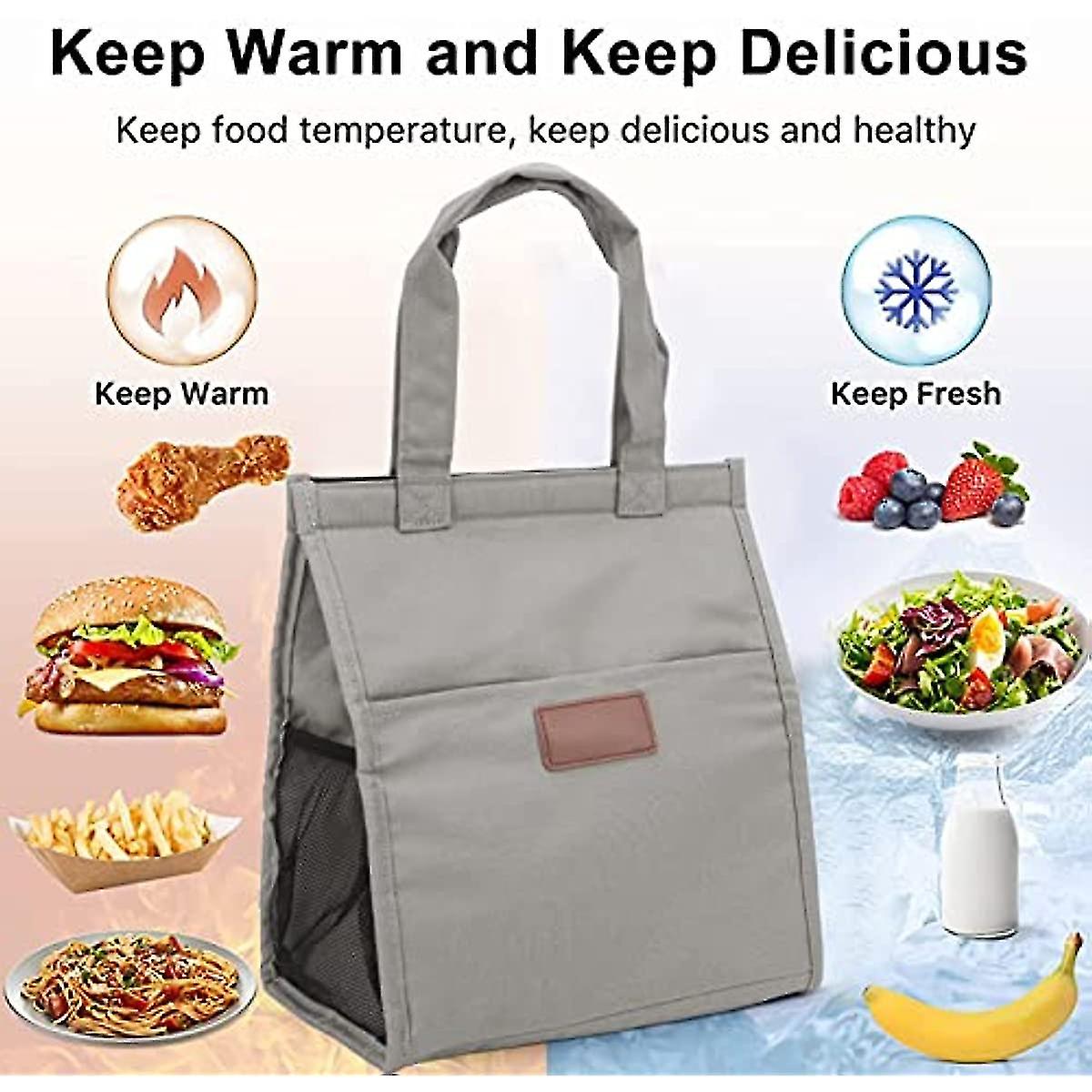 Reusable Lunch Bag Insulated Lunch Box Canvas Fabric With Aluminum Foil  Thermal Lunch Tote Handbag For Women Men School  Office (grey)