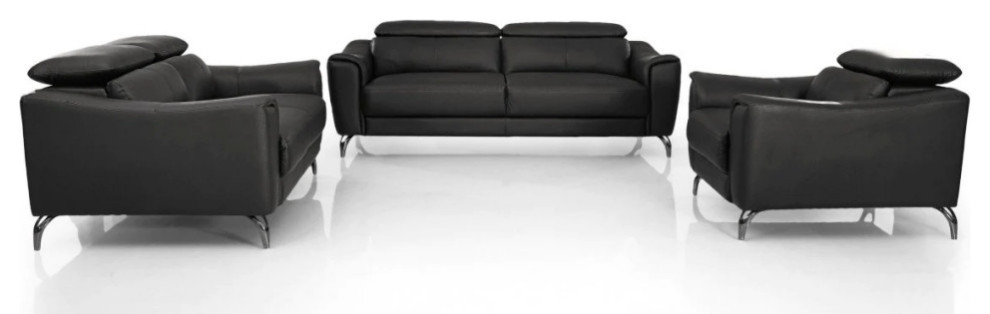 Kimmi Modern Black Leather Sofa Set   Midcentury   Living Room Furniture Sets   by Rustic Home Furniture Deco  Houzz