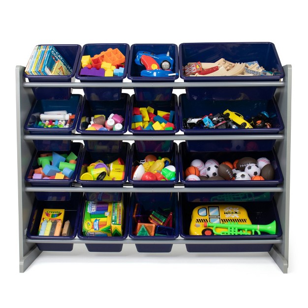 Newport Super Sized Kids x27 Toy Storage Organizer With 16 Storage Bins Navy gray Humble Crew