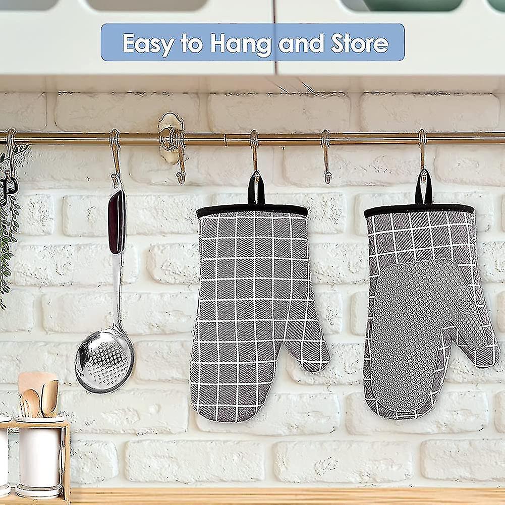 Oven Mitts， Heat Resistant Oven Mitts Silicone And Cotton， Silicone Anti-slip Gift