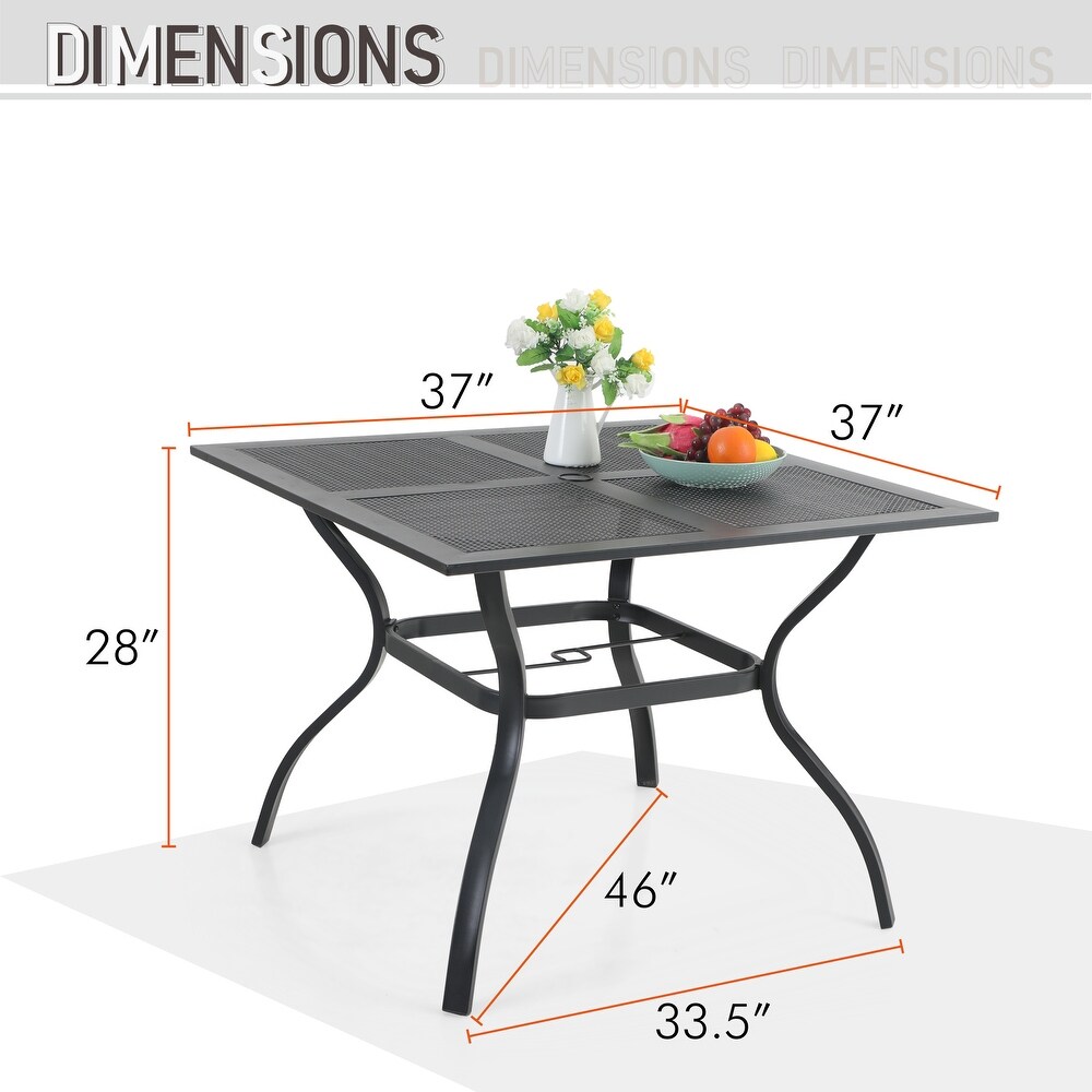 5 Piece Patio Metal Dining Set with 4 Armrest Chairs and Steel Frame Slat Larger Square 37\