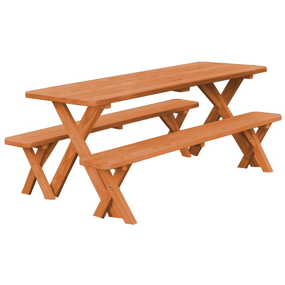 Pressure Treated Pine 8' Cross Leg Picnic Table with 2 Benches