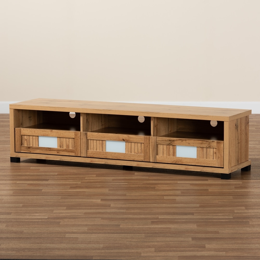 Gerhardine Oak Brown Finished Wood 3 Drawer TV Stand