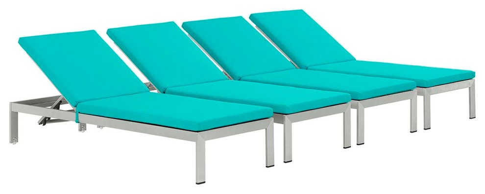 Modern Urban Outdoor Patio Chaise Lounge Chair  Set of 4  Blue  Aluminum   Contemporary   Outdoor Chaise Lounges   by House Bound  Houzz