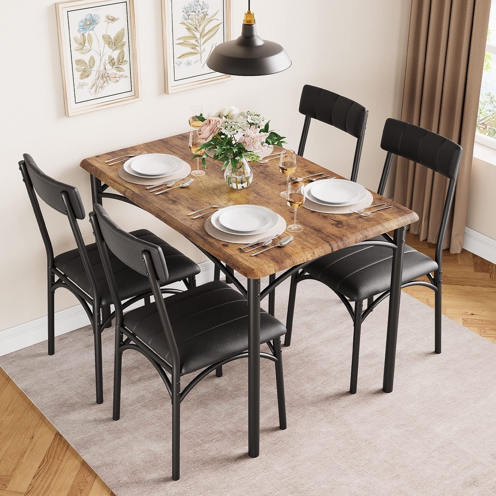 5 Piece Dining Set with 4 Upholstered Chairs for Apartment