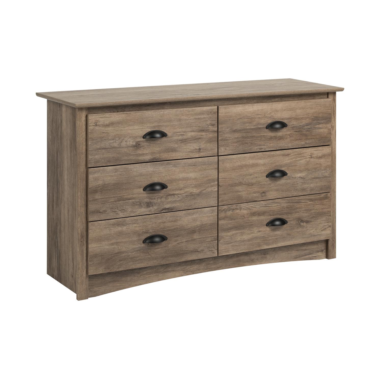 Prepac Salt Spring Coastal Compact 6-Drawer Double Dresser， Drifted Gray