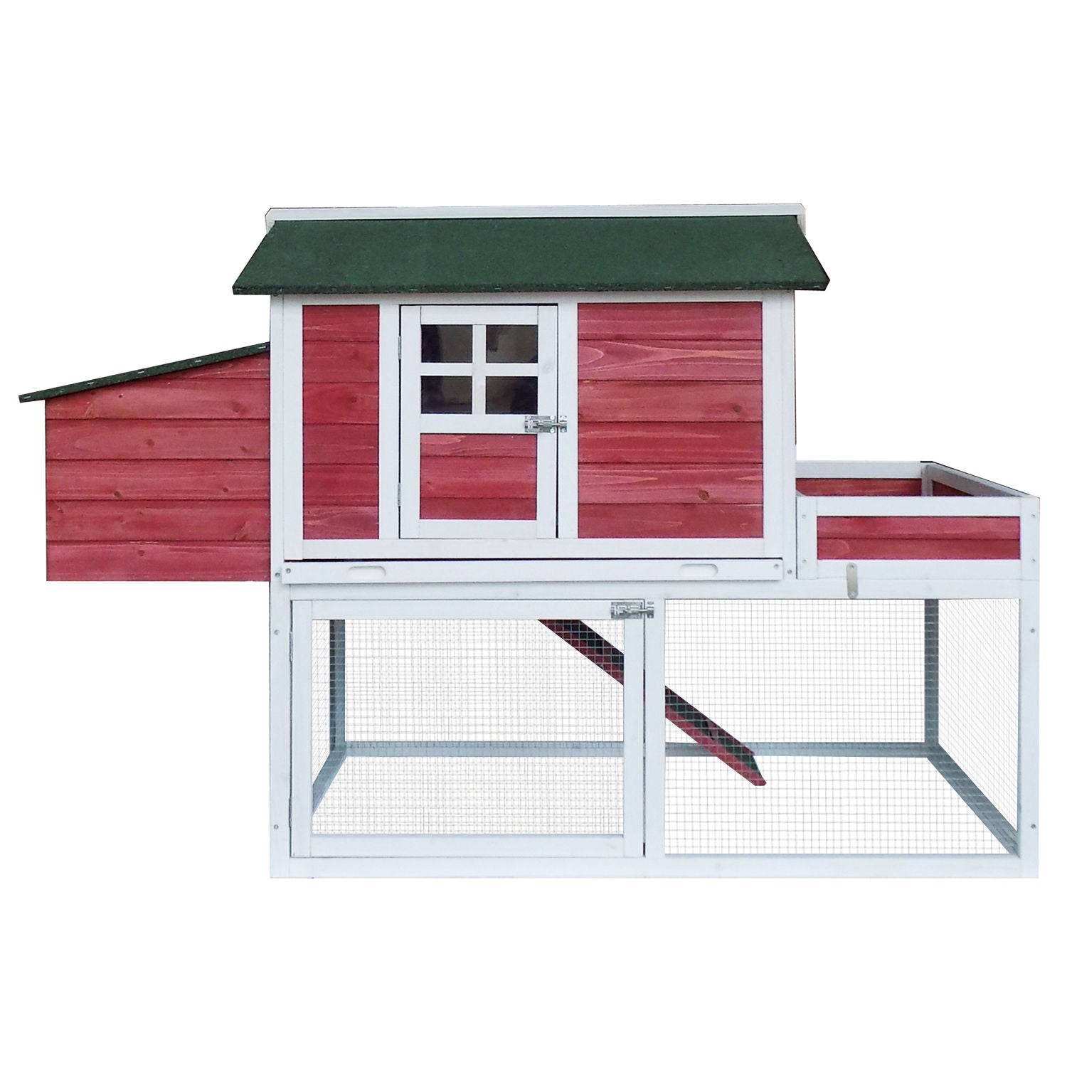 Pawhut 63 Wooden Backyard Chicken Coop With Garden Box， Run Area， Nesting Box， Red