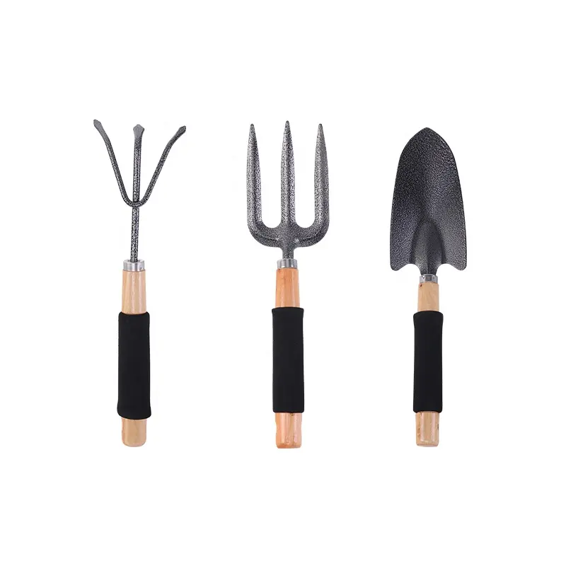 Three piece Set With Handle  Garden Tools Set Stainless Steel  Wood Tools Garden Set