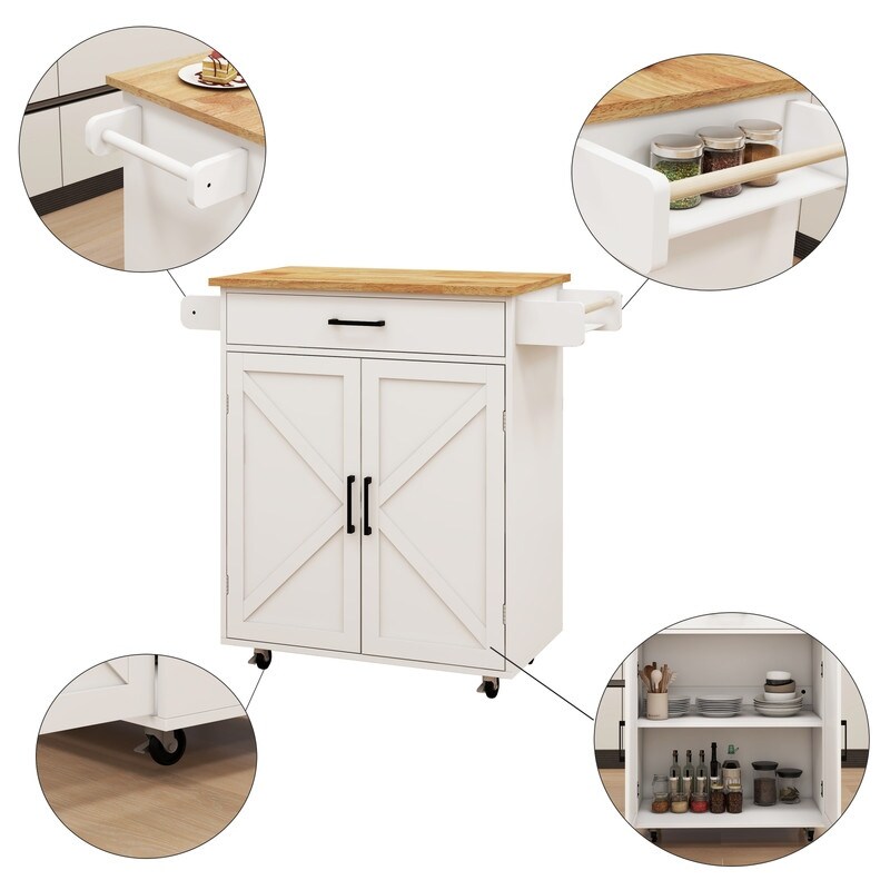 Kitchen Island Rolling Trolley Cart with Adjustable Shelves