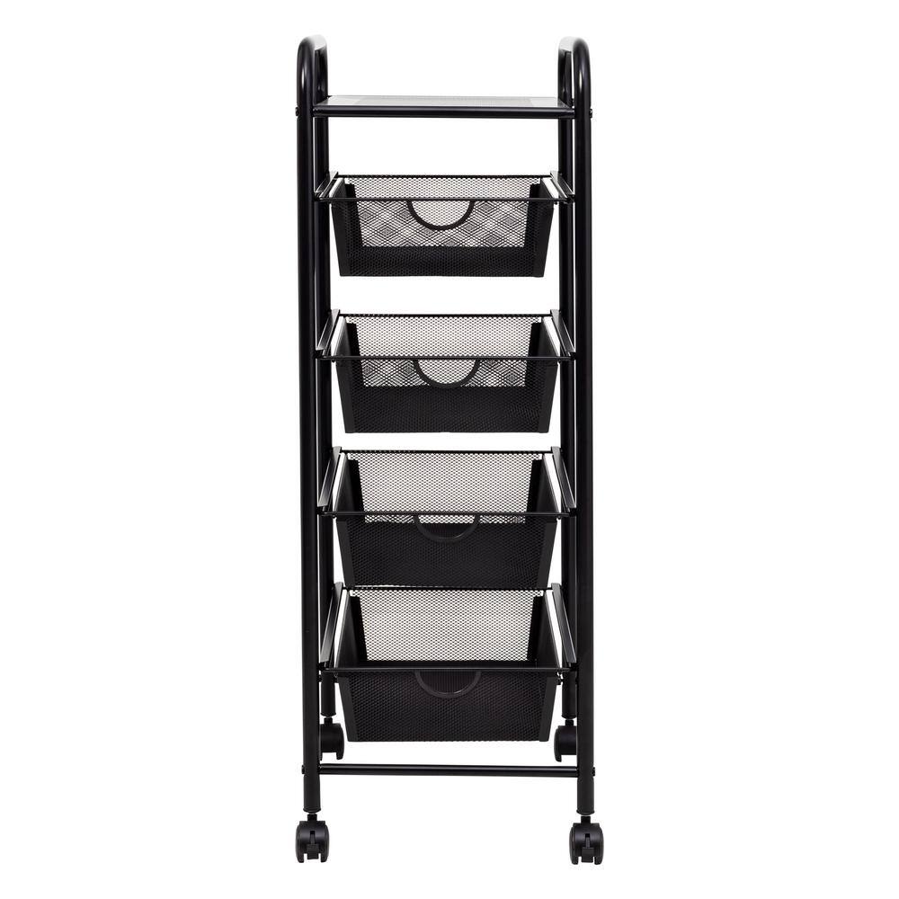 Honey-Can-Do 4-Tier Steel 4-Wheeled Utility Cart in Black CRT-09588