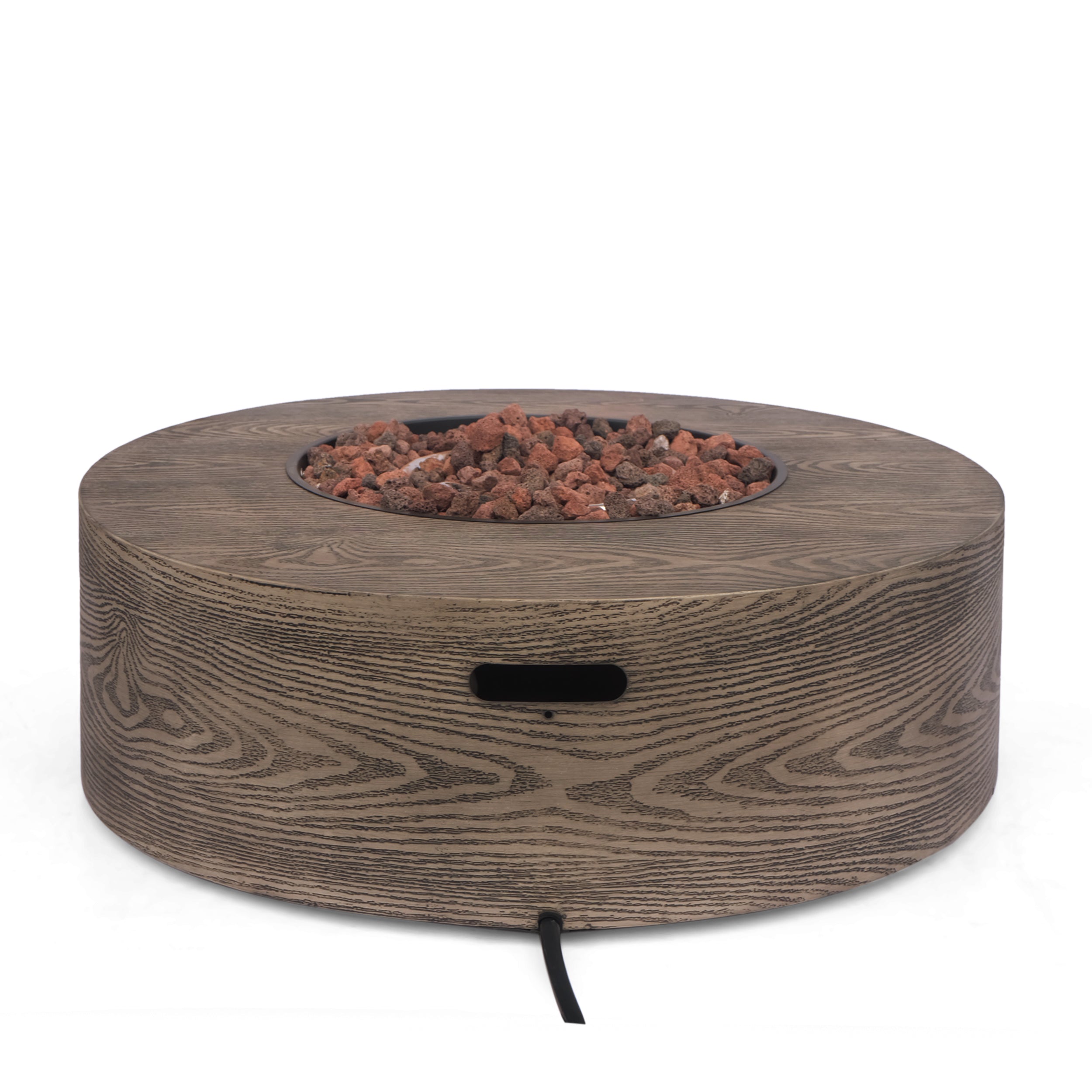 Bremen Outdoor 50,000 BTU Lightweight Concrete Circular Fire Pit (No Tank Holder), Brown Wood Pattern