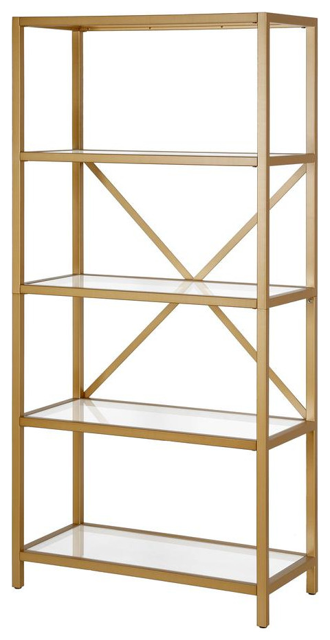 Etta 63  x27 x27Tall Rectangular Bookcase in Brushed Brass   Contemporary   Bookcases   by Homesquare  Houzz