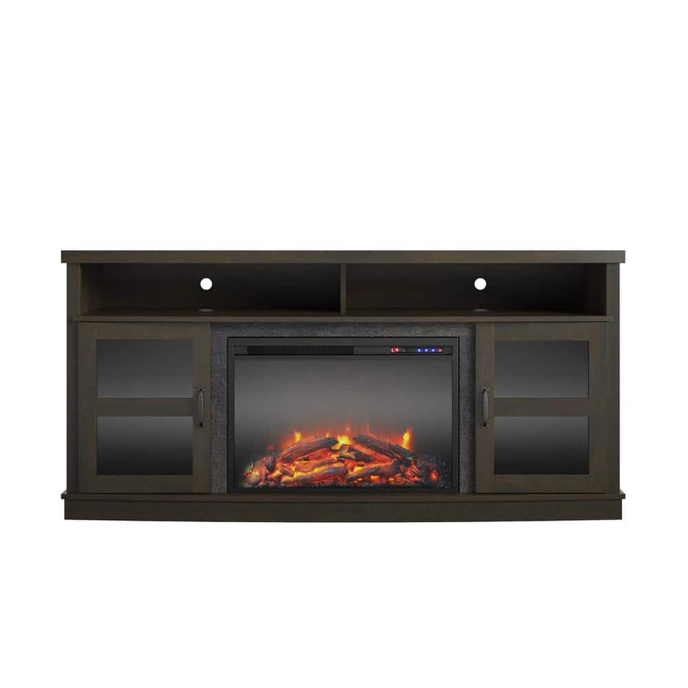 Ameriwood Home Gardenia 63 in Freestanding Electric Fireplace TV Stand in Espresso