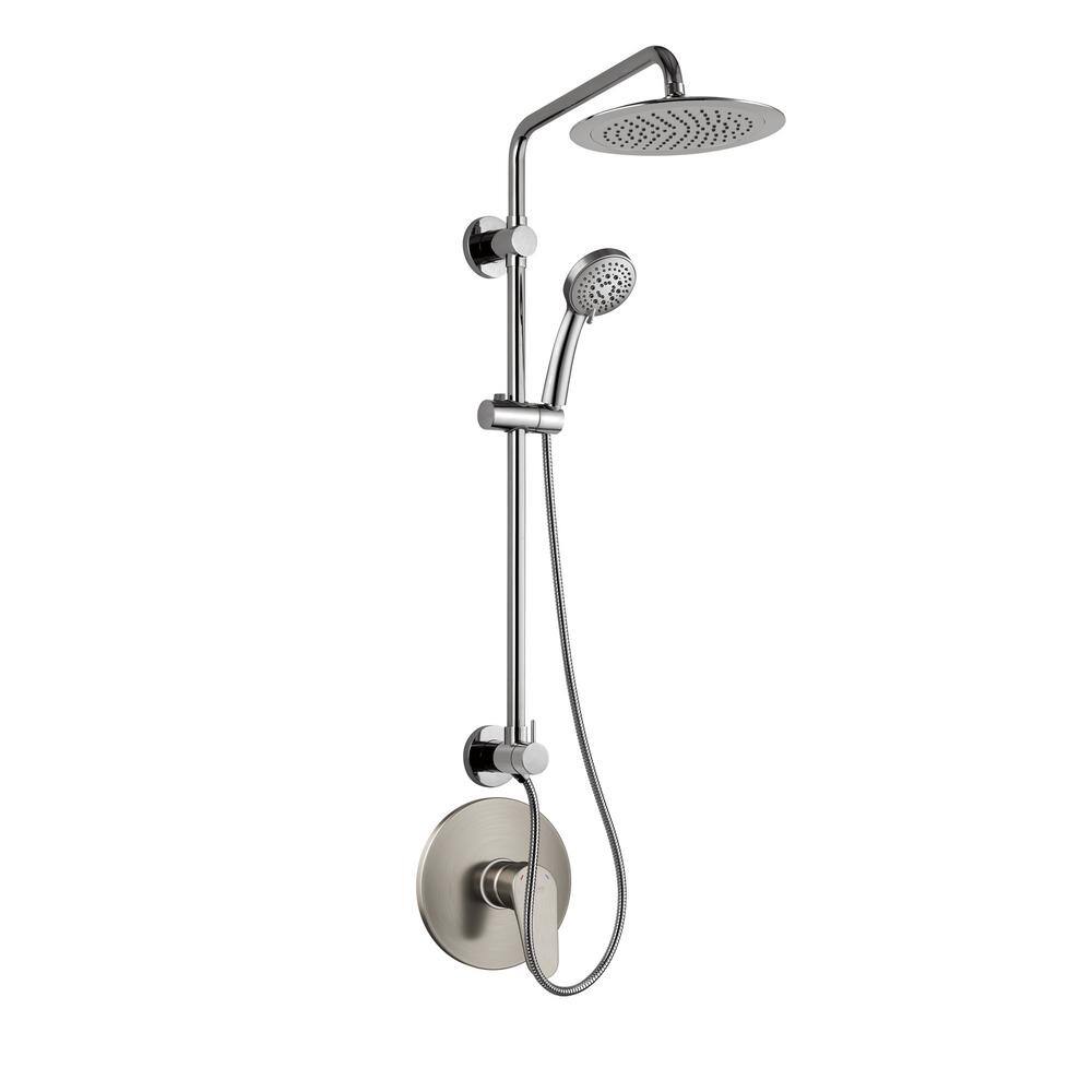 PULSE Showerspas Seabreeze 4-Spray Patterns with 1.8 GPM 8 in. Wall Mounted Dual Shower Heads with Mixing Valve in Brushed Nickel 1088-BN-1.8GPM-RIV