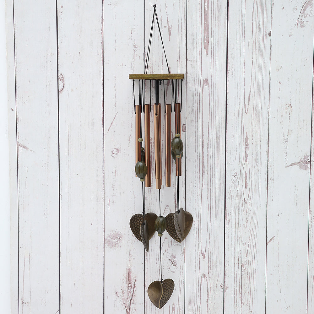 Harupink Amazing Antique Metal 8 Tubes Heart Wind chimes Solid Wood Hanging Outdoor Indoor