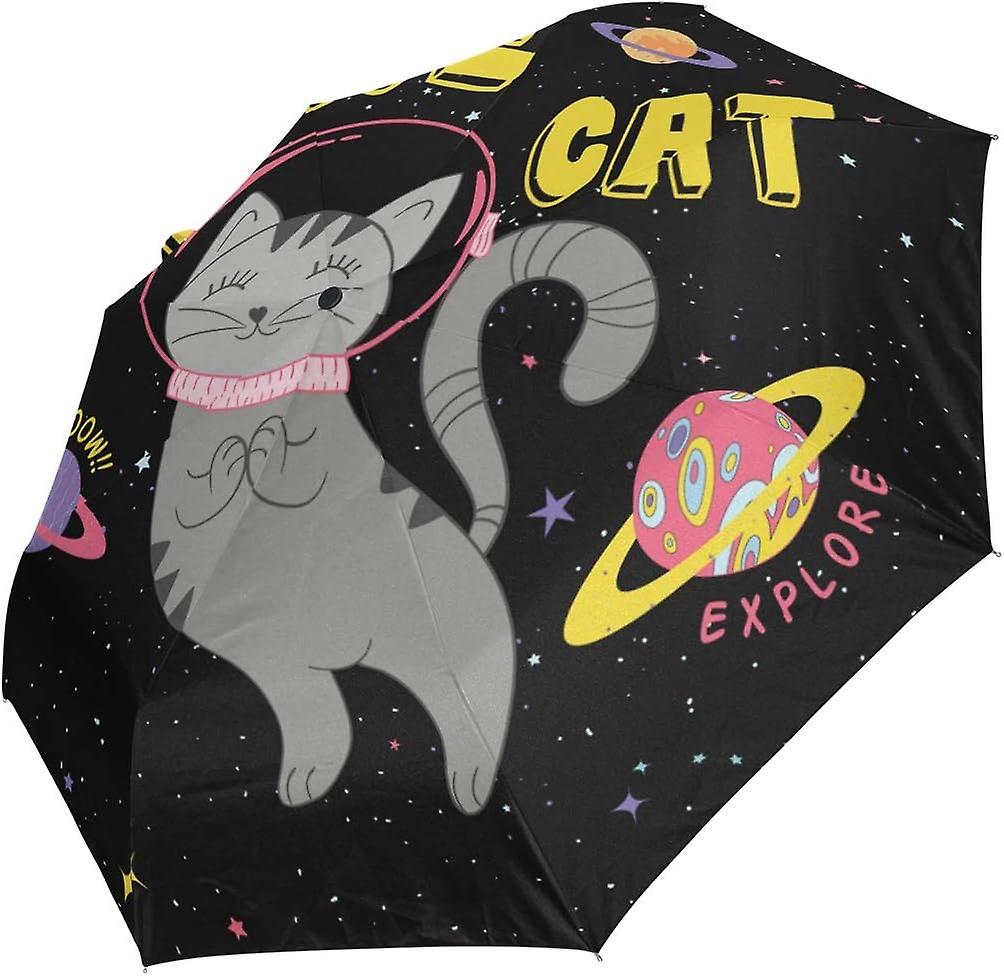 Travel Umbrella Automatic Windproof Foldable Umbrella Cute Space Cat