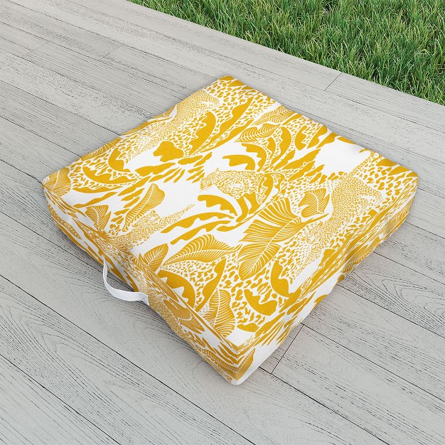 Evamatise Surreal Jungle In Bright Yellow Outdoor Floor Cushion Deny Designs