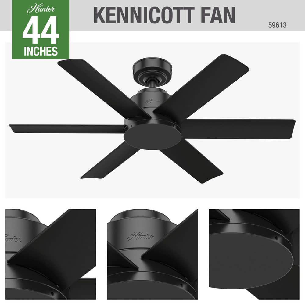 Hunter Kennicott 44 in IndoorOutdoor Ceiling Fan in Matte Black with Wall Switch