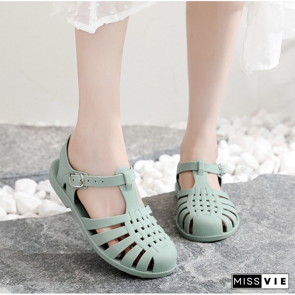 Women Sandals Jelly Shoes Summer Ankle Strap Rubber Shoes Soft Sole Non-slip Mom Shoes Casual Comfortable Female Footwear