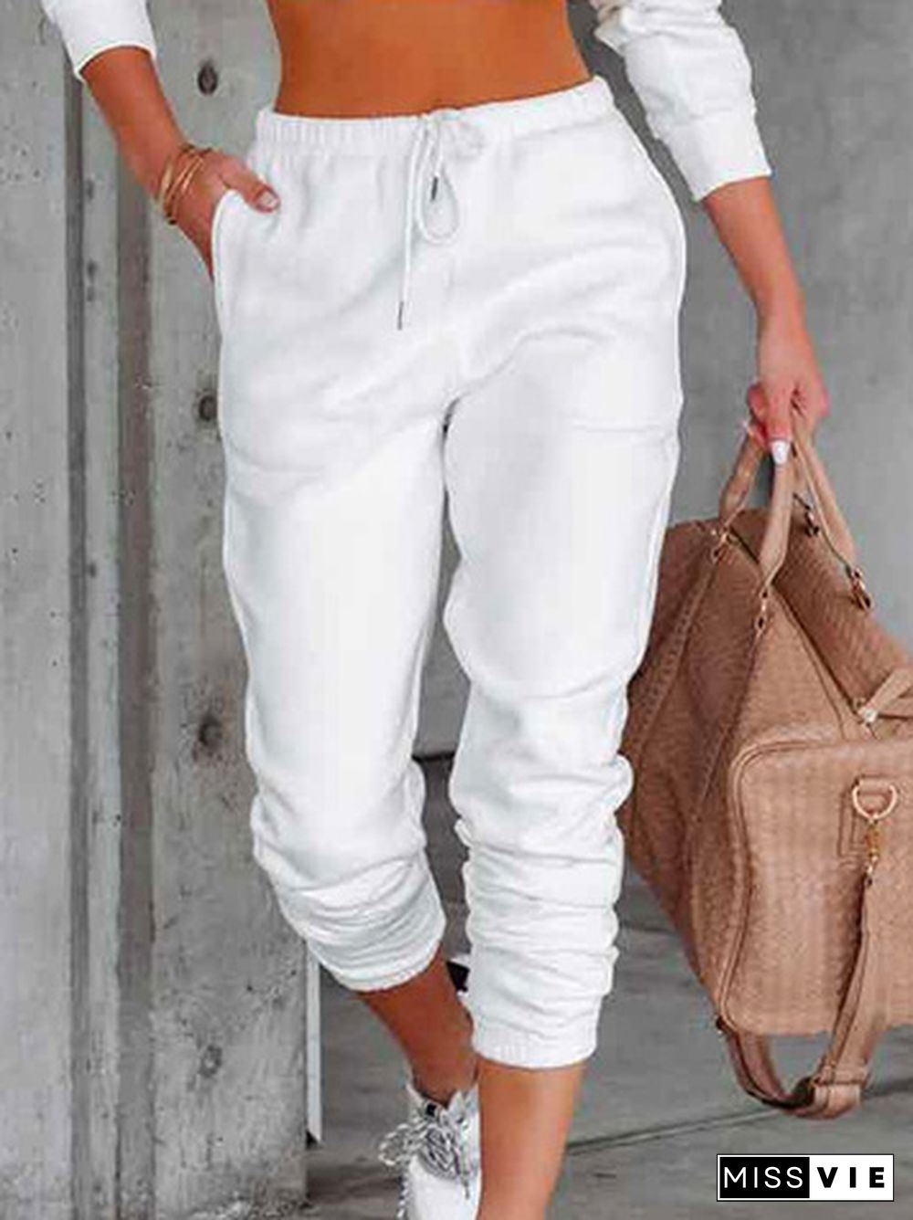 Loose plain casual pants