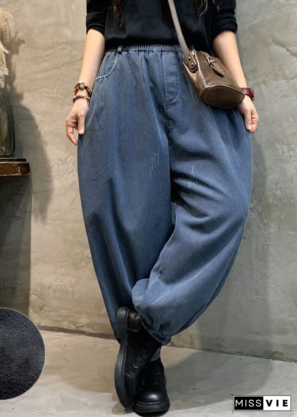 Fashion Blue denim lantern Pants Winter thick