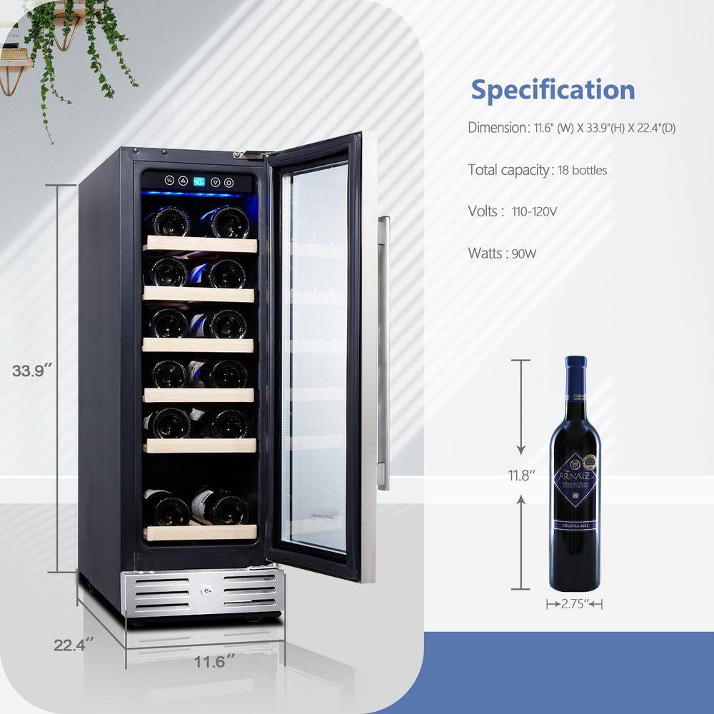 Kalamera 12 in. Built-in 18 Bottle Wine Cooler with Touch Control KRC-18SZB