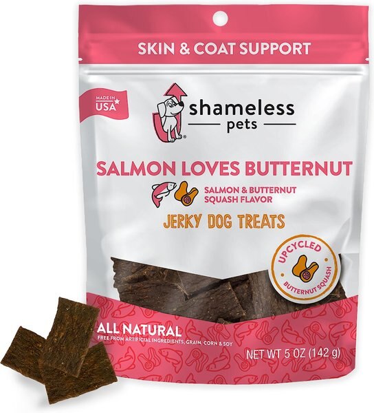 Shameless Pets Salmon Says Butternut Recipe Jerky Dog Treats， 5-oz bag