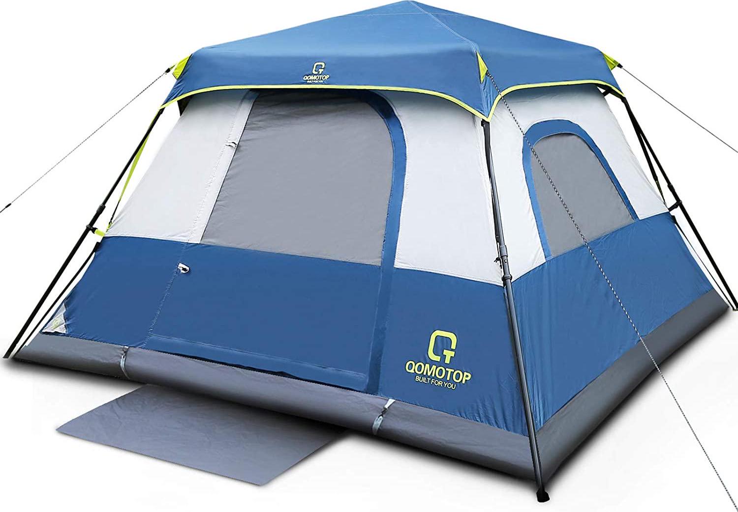 QOMOTOP 6 Person 60 Seconds Set Up Camping Tent Waterproof Pop Up Tent with Top Rainfly Instant Cabin Tent Blue  Crowdfused