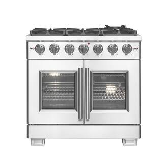 Forno Capriasca 36 in. Freestanding French Door Double Oven Dual Fuel Range 6 Burners Stainless Steel FFSGS6460-36