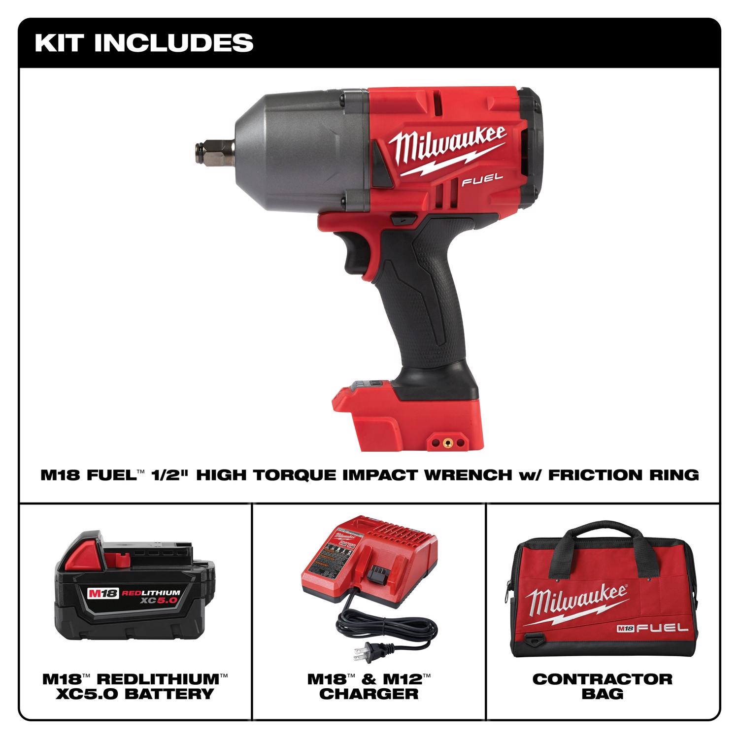 MW M18 FUEL 18 V 1/2 in. Cordless Brushless Impact Wrench Kit (Battery \u0026 Charger)