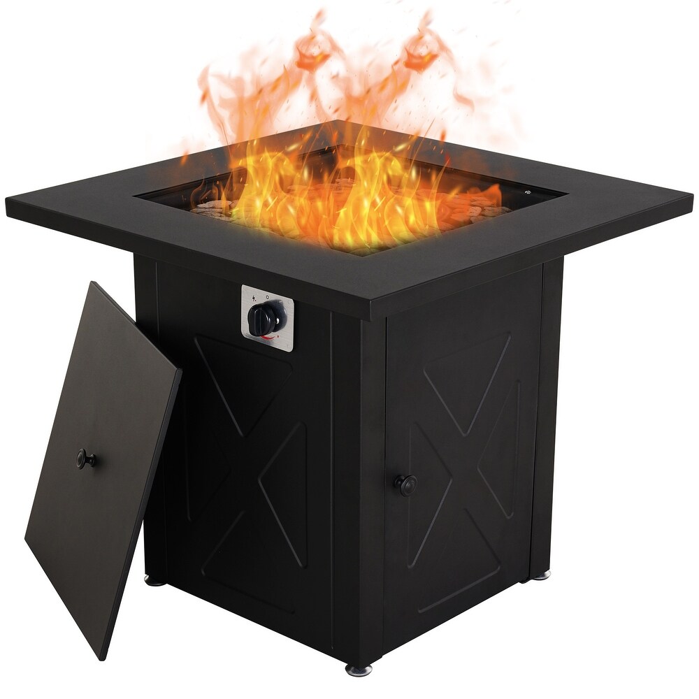 Metal Fire Table Outdoor 28 inch Square Iron Fire Pit Black