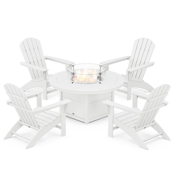 POLYWOOD Nautical 5Piece Adirondack Chair Conversation Set with Fire Pit Table