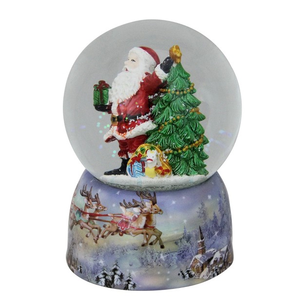 Waving Santa Claus With Christmas Tree Musical Snow Globe