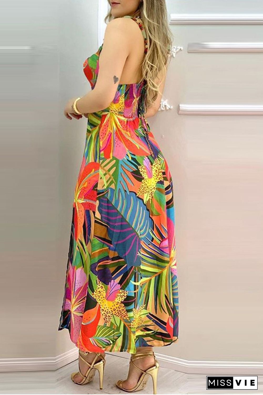 Elegant Multicolor Printed Slit Dress