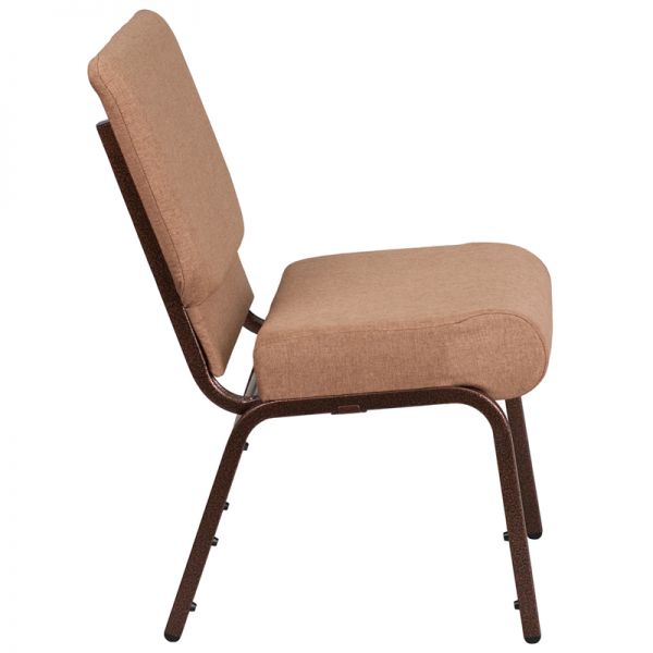 Flash Furniture HERCULES Series 21'' Extra Wide Caramel Fabric Stacking Church Chair with 4'' Thick Seat - Copper Vein Frame