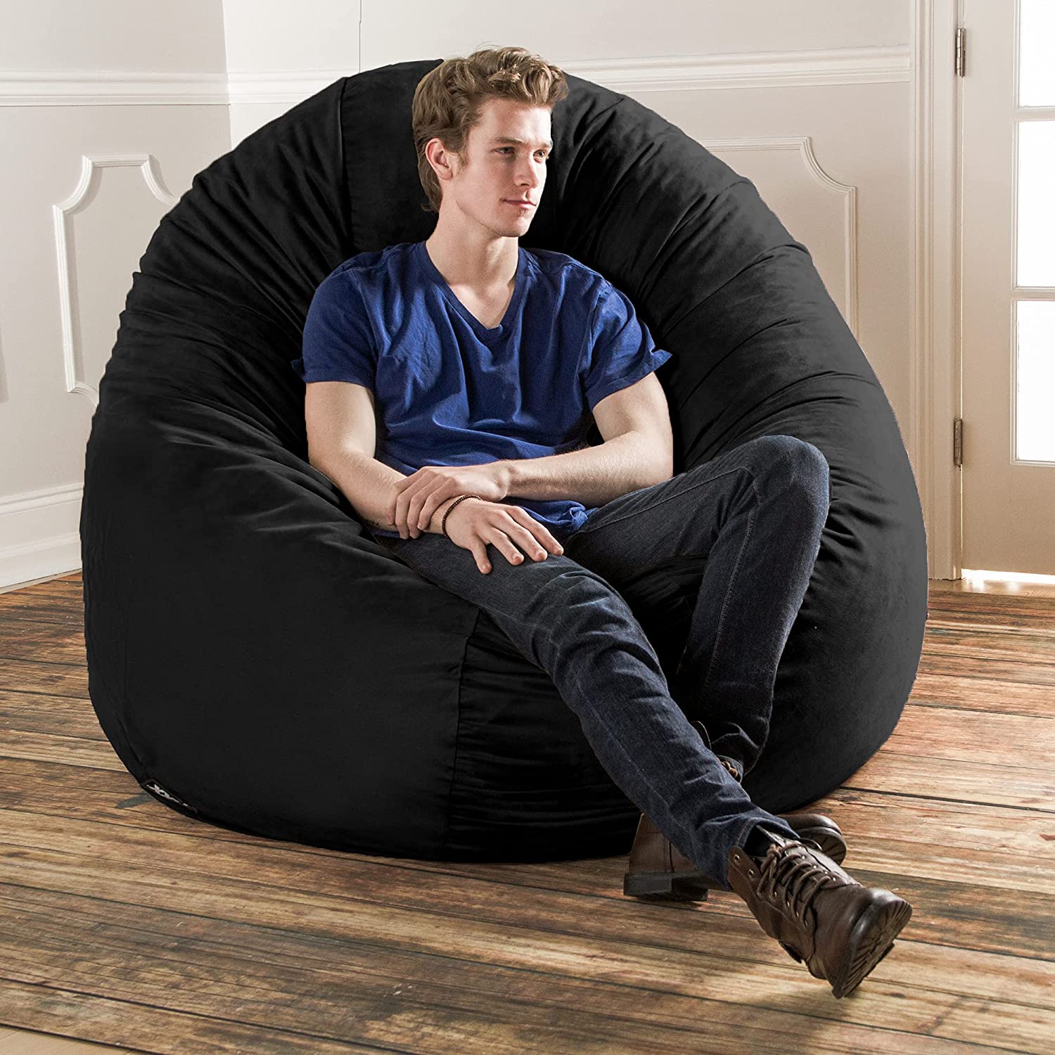 Jaxx 6 Foot Cocoon Large Bean Bag Chairs for Adults, Black