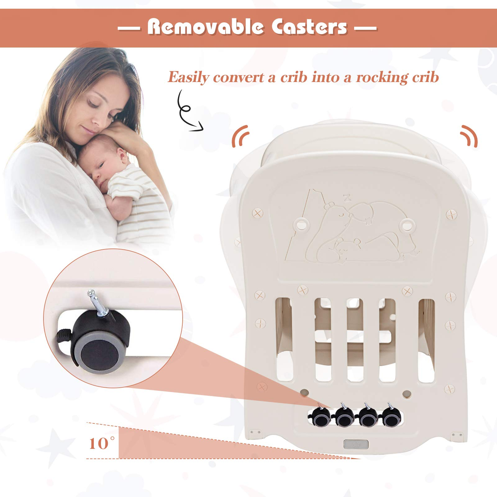 Rocking Bassinet Baby Bed with Detachable & Lockable Wheels for Easy Movement