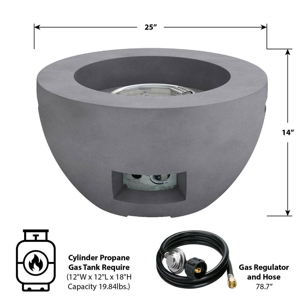 KANTE 25 in. W x 13.4 in. H Outdoor Round Concrete Metal Propane Gas Modern Smokeless Bowl Fire Pit Table in Natural Finish CT-GFP-B01-81921