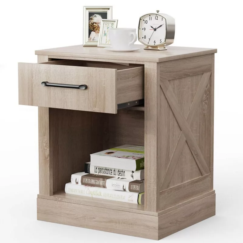 Hivago Compact Nightstand with Drawer and Shelf