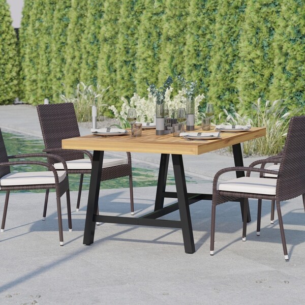 All Weather Commercial Acacia Wood Top Patio Table with Metal Base