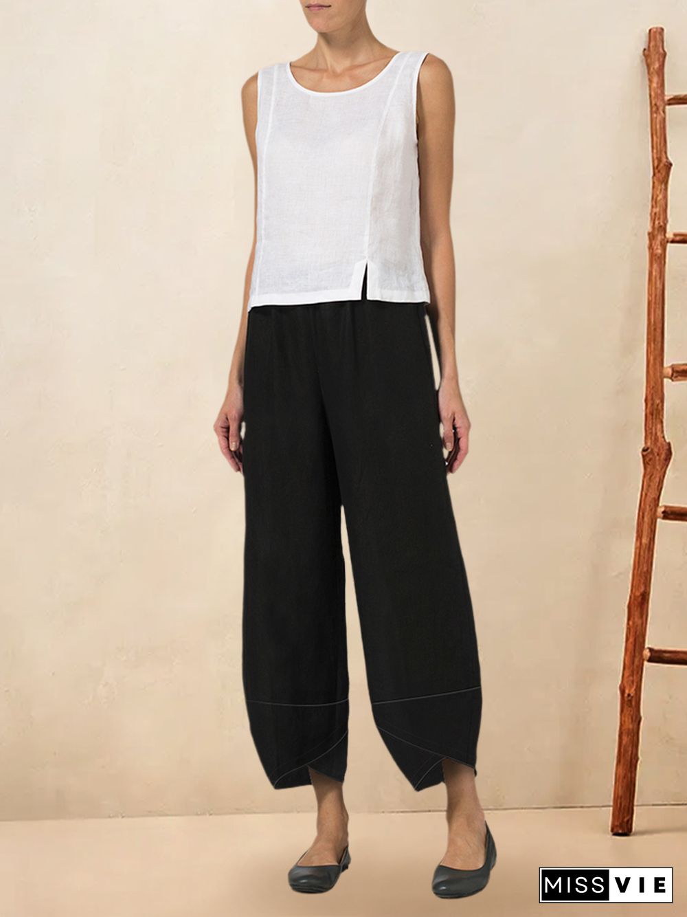 Olina Linen Simple Bud Cropped Pants