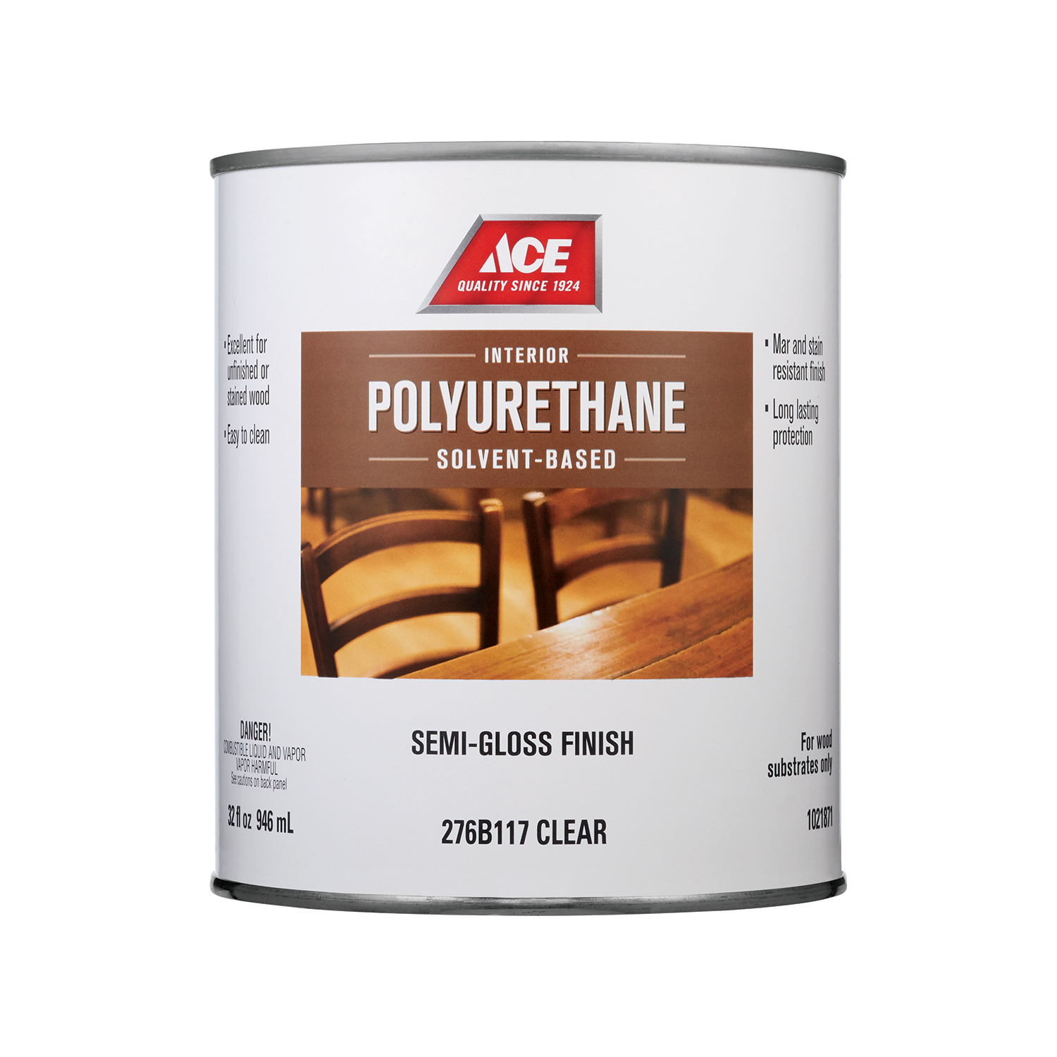 Ace Semi-Gloss Clear Solvent-Based Polyurethane Wood Finish 1 qt