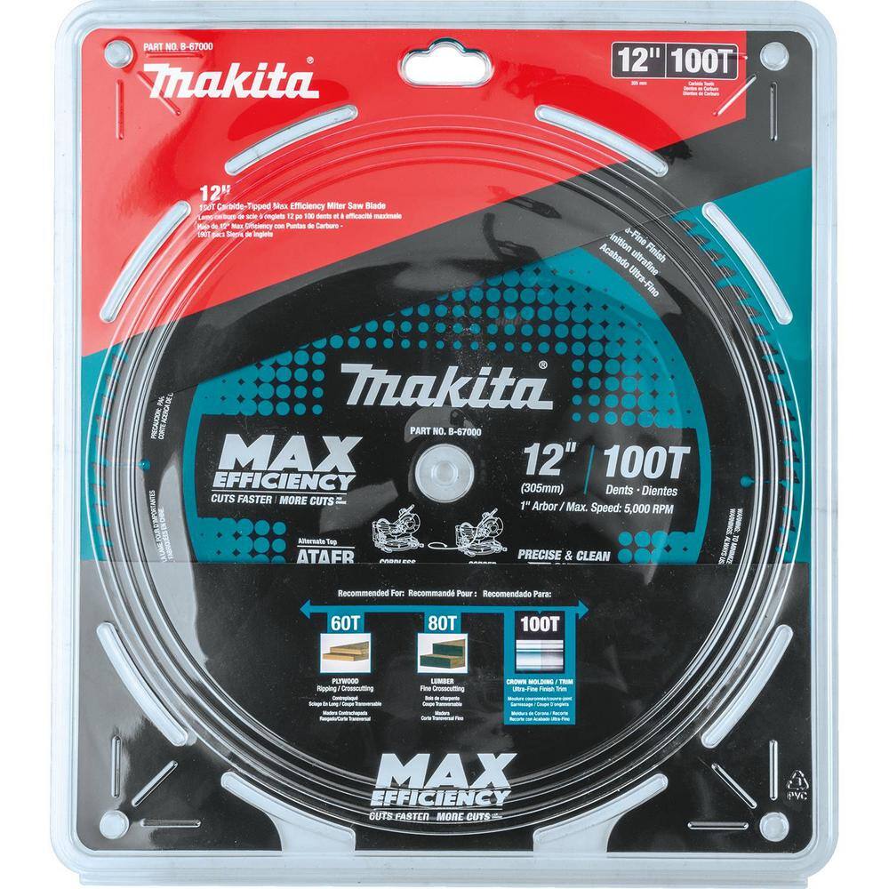 Makita 12 in. 100T Carbide-Tipped Max Efficiency Miter Saw Blade B-67000