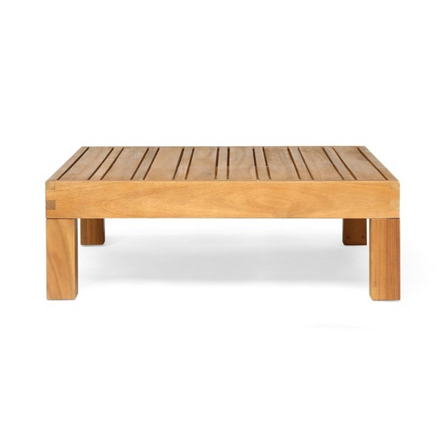 2pk Oana Outdoor Acacia Wood Right Arm Loveseat amp Coffee Table With Cushion Teak blue Christopher Knight Home