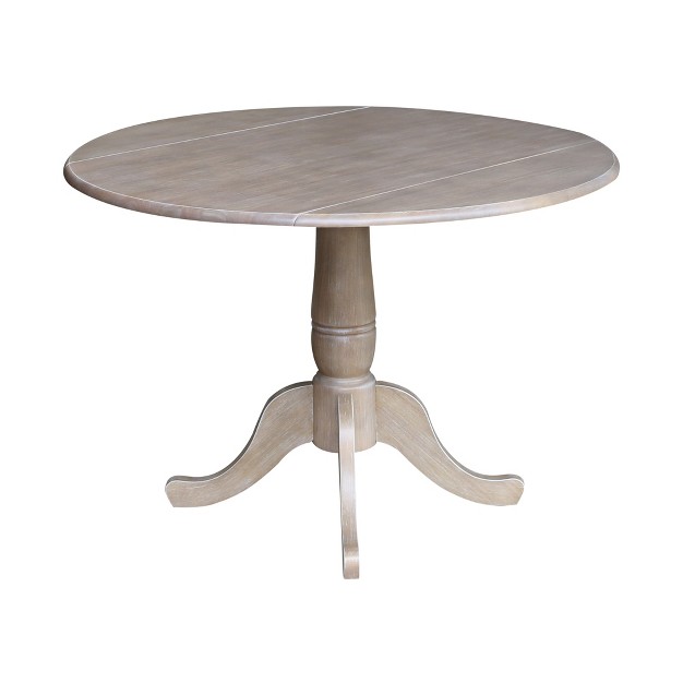 Nathaniel Round Dual Drop Leaf Pedestal Table Gray Taupe International Concepts