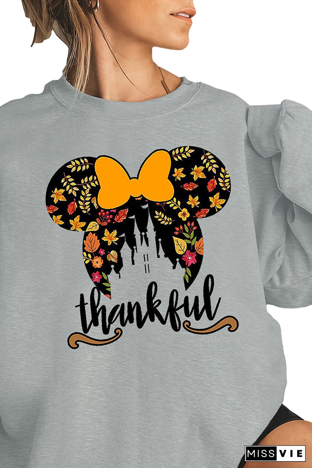 Thankful Print O-neck Long Sleeve Sweatshirts Women Wholesale