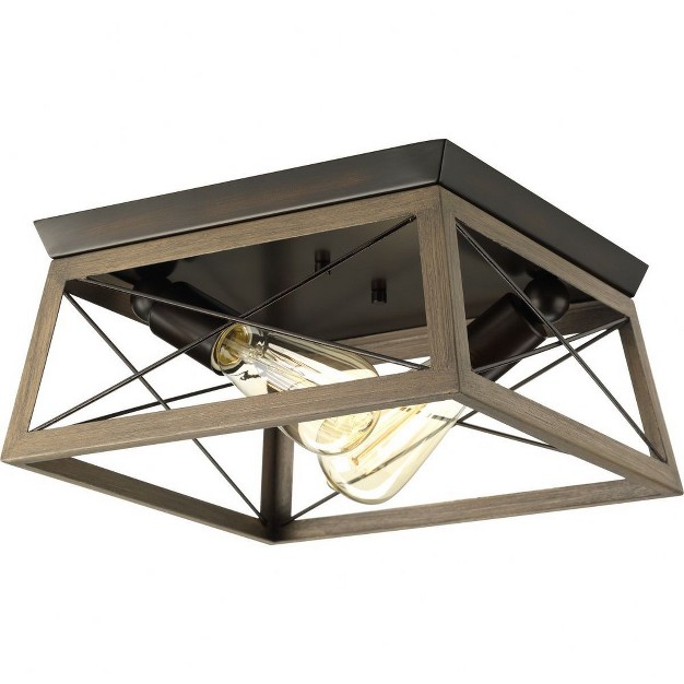 Progress Lighting Briarwood 2 light Flush Mount Antique Bronze Faux painted Wood Enclosure Canopy Included