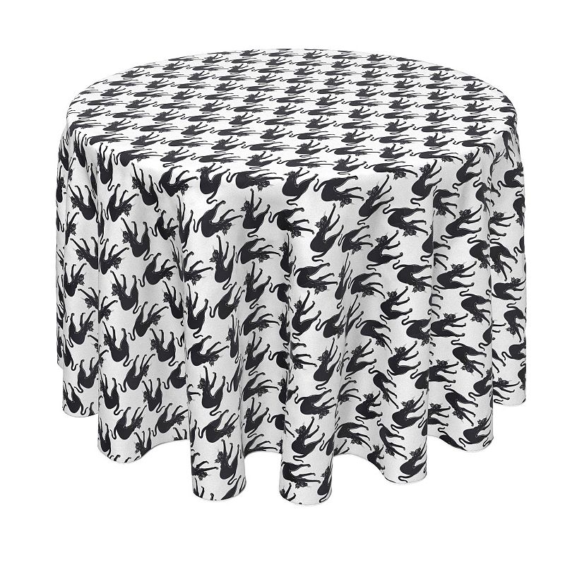 Round Tablecloth， 100% Polyester， 70 Round， Black Scaredy Cats