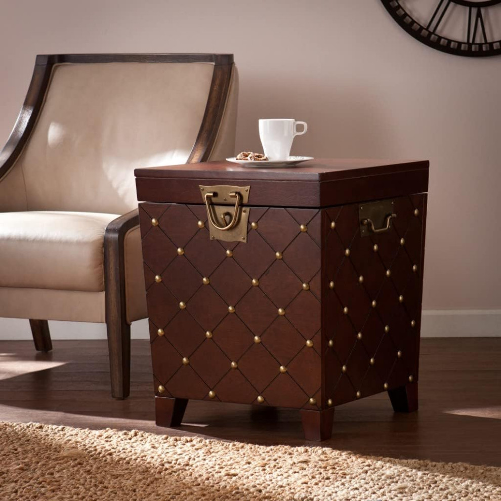 Contemporary End Table  Diamond Patterned Body With Golden Nailhead Trim Accent   Contemporary   Side Tables And End Tables   by Decor Love  Houzz
