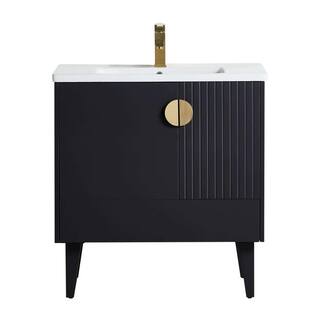 FINE FIXTURES Venezian 30 in. W x 18.11 in. D x 33 in. H Bathroom Vanity Side Cabinet in Black Matte with White Ceramic Top VN30BL-VNHA1SB